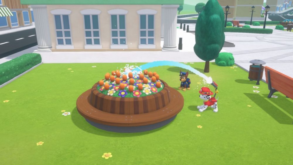 Paw Patrol Mighty Pups - Save Adventure Bay Marshall och Chase sprutar vatten