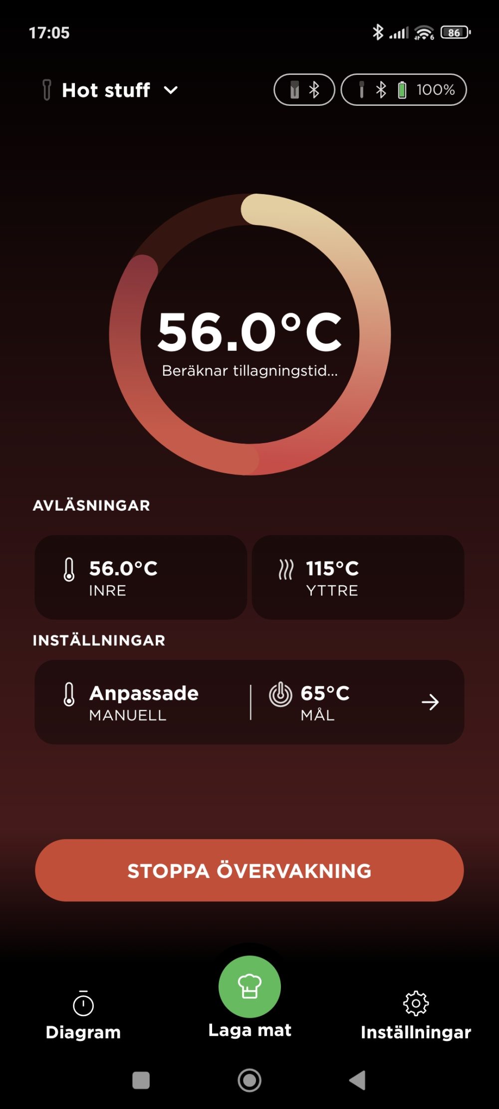 Ninja ProChef Thermometer presenterar aktuell information